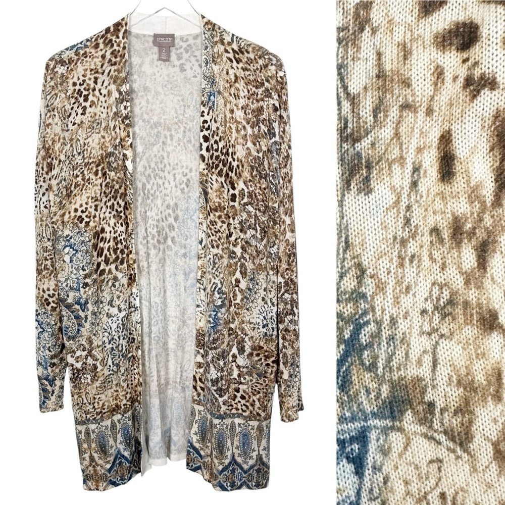NWT Chico’s Hollie Animal Paisley Longline Open Cardigan Chico’s 2 US L